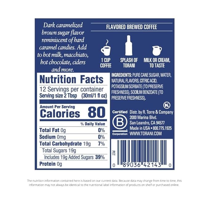 Torani Classic Caramel Syrup 12.7 Ounce, 4 Count