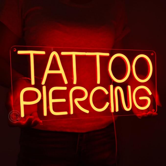 Britrio TATTOO Neon Light Sign for Tattoo Salon Studio Ear Body Piercing Shop LED Fun Wall Decor for Stores Logo Window Display Man Cave Garage Bedroom Christmas Birthday Gift Red 5V USB 15.8 IN