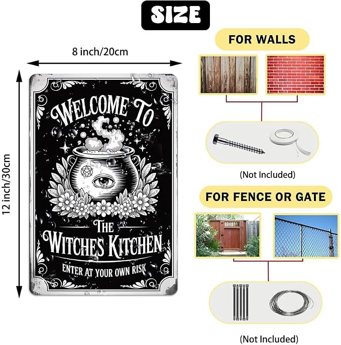 Vintage Halloween Metal Sign ''Welcome To The Witches Kitchen'' Tin Sign - 8x12 Inch, Spooky Witch Brewing Art Sign For Kitchen, Cafe, Garage Decor, Halloween Party Accessories, Halloween Decor - Image 2