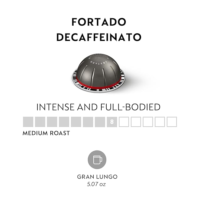 Nespresso Capsules Vertuo, Fortado Decaffeinato, Gran Lungo, 30-Count Coffee Pods, Brews 5.0 oz.