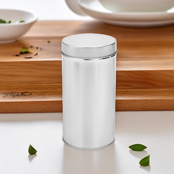 Yesland 8 Pack Tea Tin Canister with Airtight Double Lids, 32 Fluid oz Tea Storage Organizer Tin Can Box Round Loose Leaf Tea Kitchen Canisters for Coffee, Candy, Herbs and Spices(Silver)