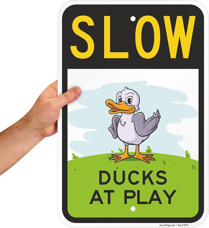 SmartSign Slow Ducks At Play Funny Animal Sign - 12" x 18", 63 mil Laminated Rustproof Aluminum Metal, Pre-Drilled Holes, For Gift, Yard, Cafe, Room Decor, Outdoor, Made in USA - Image 8