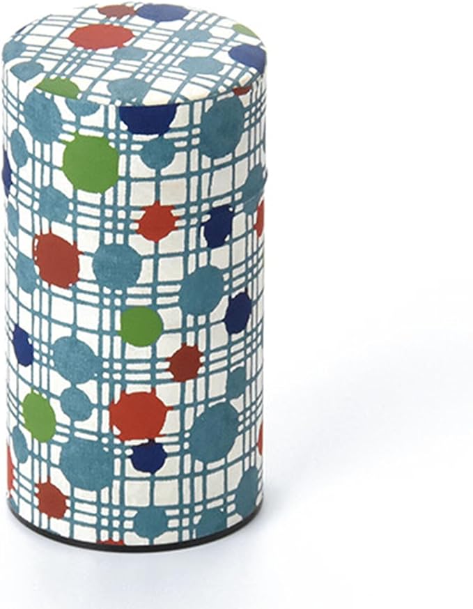 Japanese Pokkan Matcha Coffee Spice Tea Tin Canister Washi Paper Storage with Lid 7.05 oz Capacity (Mizutama Goushi)