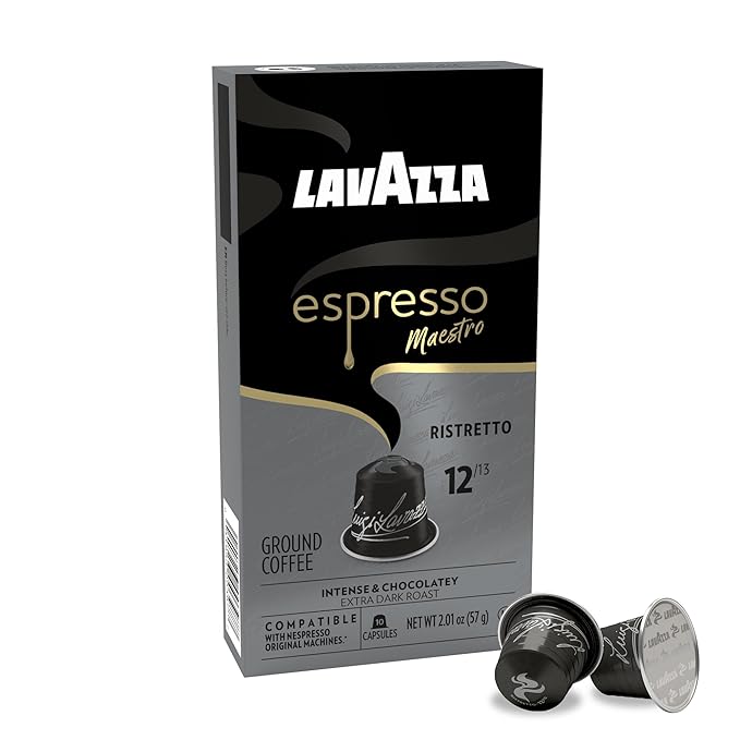 Lavazza Espresso Maestro Ristretto Aluminum Capsules Compatible with Nespresso* Original Machines,Dark Espresso Roast,Arabica and Robusta Blend (120 Total Capsules),10 Count(Pack of 12)
