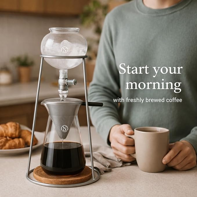 Nispira Iced Coffee Cold Brew Drip Coffee Maker Stainless Steal, 400mL, Borosilicate Glass