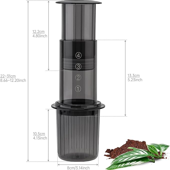 Portable Coffee Maker for Camping & Travel, Coffee Press - All-in-One French Press, Pour-Over & Espresso Style Manual Brewer, Small Coffee Maker for Full Bodied Coffee Without Grit, Less Bitterness