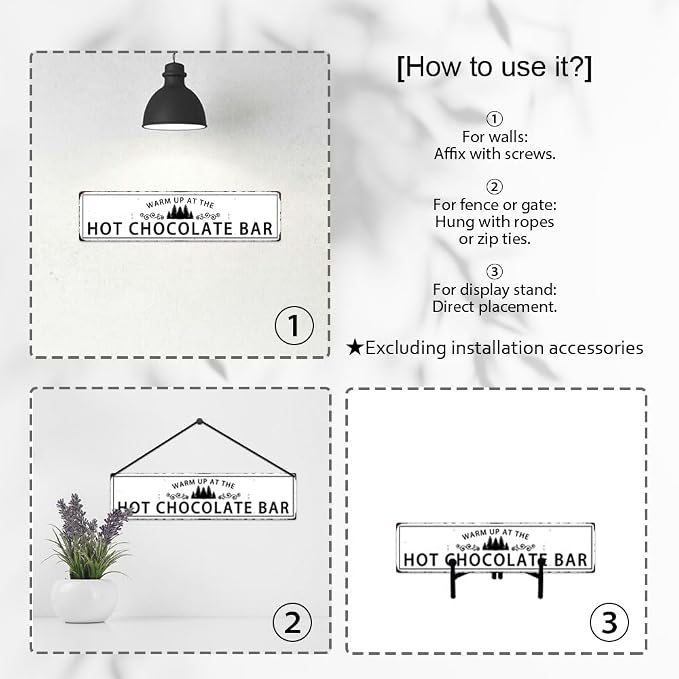 Warm Up At The Hot Chocolate Bar Christmas Metal Sign Vintage Print Art Poster Tin Hanging Plaque for Home Kitchen Patio Yard Cafe Coffee Bar Front Door Wall Decor Novelty Gift 16" x 4" - Image 3