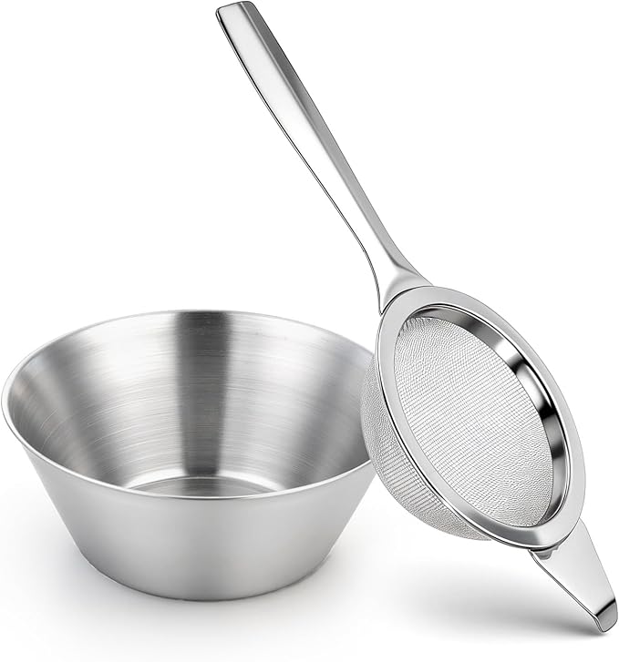 2 PCS Matcha Sifter, Small Fine Mesh Strainer Metal Micro Sifter Mini Cocktail Strainer with Base Stainless Steel Sieve with Handle for Tea, Juicing, Coffee, Cocktail, Powdered Sugar