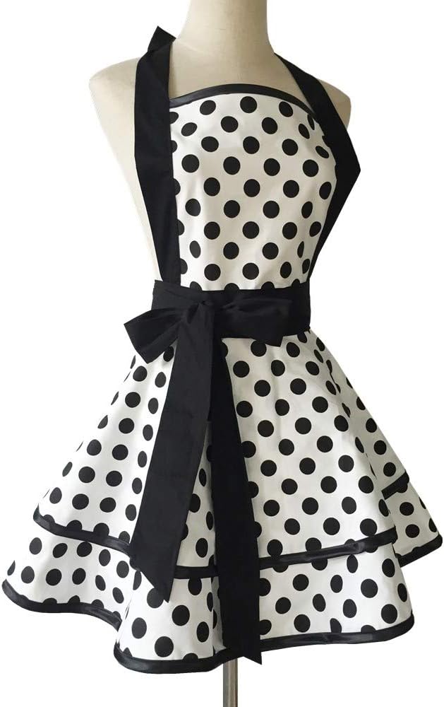Hyzrz Lovely Handmade Cotton Retro Aprons for Women Girls Cake Kitchen Cook Apron for Mother's Gift (Black Dot) - Image 2
