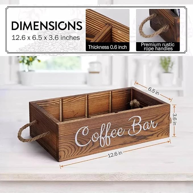 Coffee Counter Storage Rack Wooden Coffee Bar Storage Rack Features Removable Shelves Holds Coffee Pods,Sugar Packets,Stirrers And Tea Sets—Office Coffee Bar Accessories - Image 4