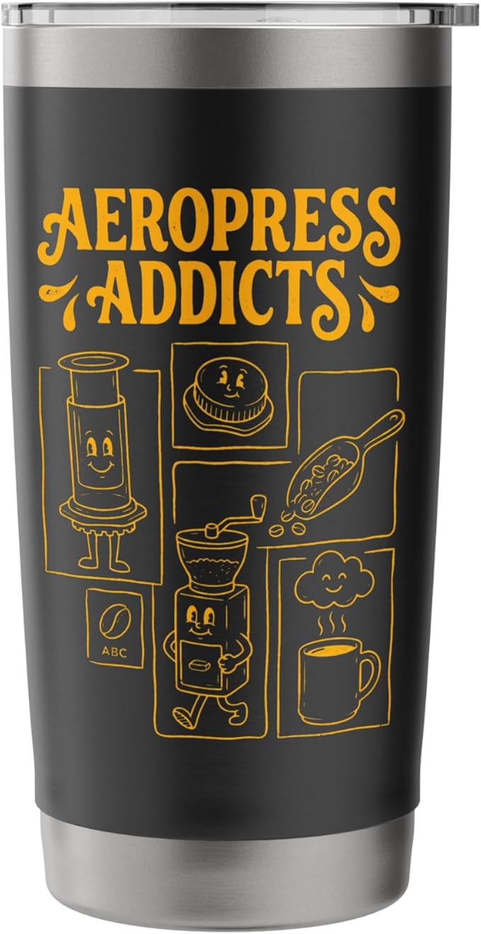 Kawaii Coffee Brewing Characters Shirts AeroPress Addicts Stainless Steel Insulated Tumbler