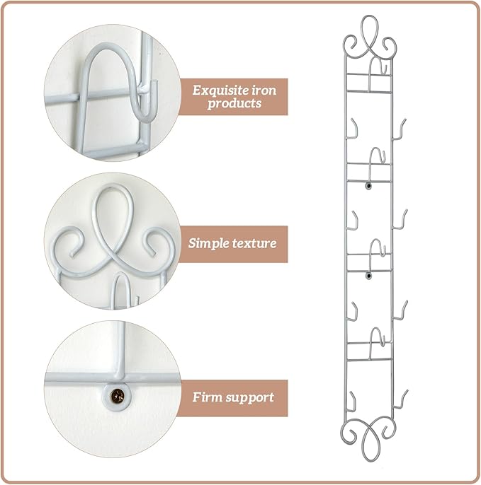 Blulu 1 Pcs Wall Mounted Tea Cup & Saucer Display Rack, 4-tier Metal Mug Holder with Plate Hangers, Decorative Wall Storage for Kitchen, Gift&Coffee Bar Display, 36'' x 5'' (White)