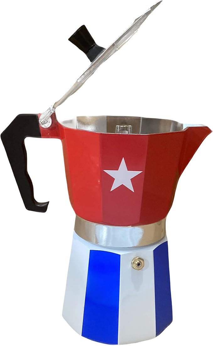 PRK 14 Cuban Coffee Greca Pot Aluminum Moka Pot with Cuba Flag Design | Traditional Stovetop Espresso Maker for Authentic Cafe Cubano 6 cups