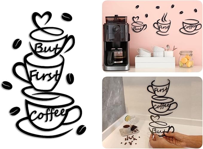 4eN But First Coffee Wall Sign – Modern MDF Wooden Wall Decor for Kitchen & Coffee Bar – Stylish Cafe & Coffee Corner Decoration-11 Pieces