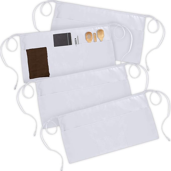 Utopia Wear 4 Pack Server Aprons with 3 Pockets, Waiter and Waitress Waist Aprons for Women with Pockets, Men Short Aprons