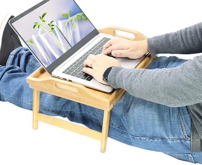 KKTONER Bamboo Bed Table Tray Breakfast Tray with Folding Legs Bed Tray for Eating and Laptop Serving Trays for Bedroom Snack Tray Bed Table Drawing Table (40)