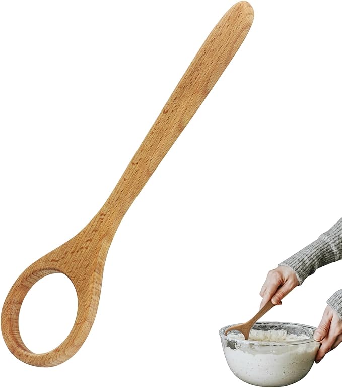 12 Inch Solid Wood Dough Whisk for Sourdough Bread Baking - Heavy Duty Mixing Tool for Cookie Dough, Pizza Pastry Batter - Natural Kitchen Baking Utensil with Ergonomic Handle