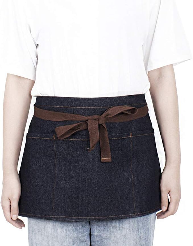 Unisex Apron Black Denim Short Apron with 3 Large Pocket Waist Apron for Waiter, Bartender, Barista - Image 3