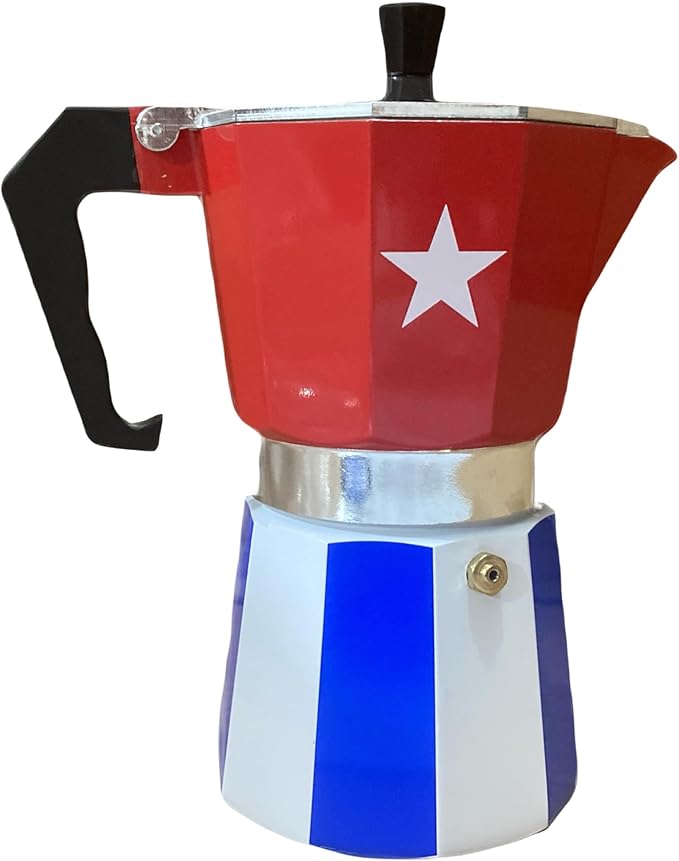 PRK 14 Cuban Coffee Greca Pot Aluminum Moka Pot with Cuba Flag Design | Traditional Stovetop Espresso Maker for Authentic Cafe Cubano 6 cups