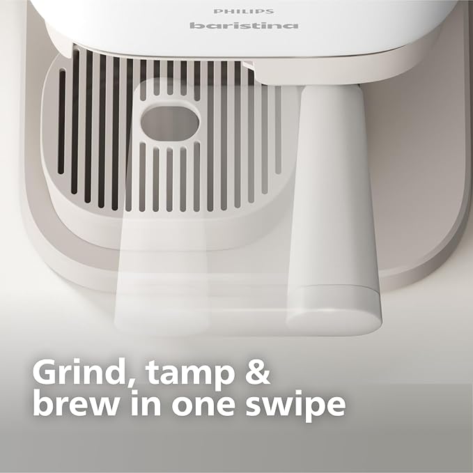 Philips Baristina Espresso Machine+Milk Frother Bundle. Real espresso. Compact coffee machine,portafilter, grinder, Cafe Crema. Dairy & Non-Dairy Milk foam. Hot & Cold. Easy Clean. White (BAR303/00)