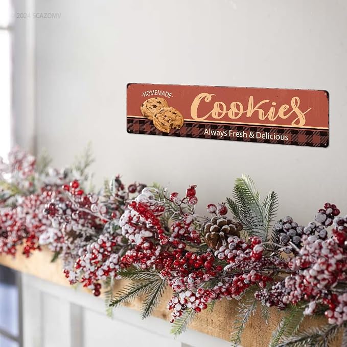 Cookies Homemade Always Fresh Delicious Christmas Metal Sign Vintage Print Art Poster Tin Hanging Plaque for Home Kitchen Patio Yard Cafe Coffee Bar Wall Decor Novelty Gift 16" x 4" - Image 4
