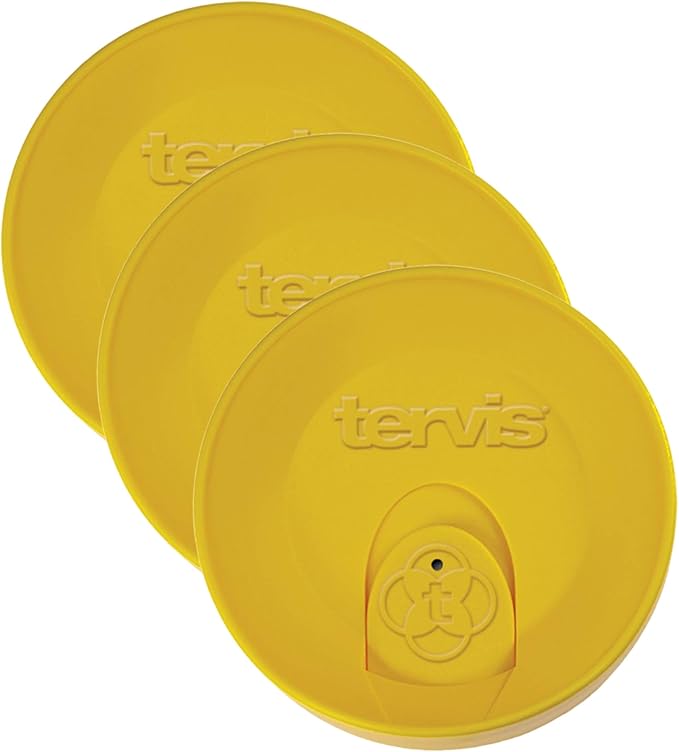 Tervis Travel Lid Made in USA Double Walled Insulated Tumbler Travel Cup Keeps Drinks Cold & Hot, Fits 24oz Tumblers & 16oz Mugs, Yellow (Pack of 3)