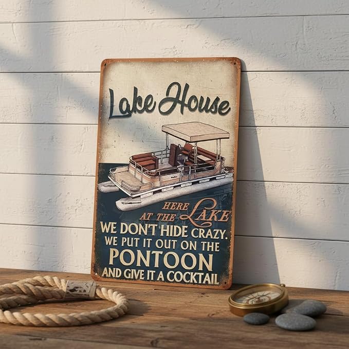 Funny Lake House Metal Sign Wall Art, Vintage Coffee Tin Sign for Kitchen Decor, Lake House Decor for Cabin or Cottage, Rustic Lake Life Decor, Lake House Gifts, 8x12 Inch - Image 5