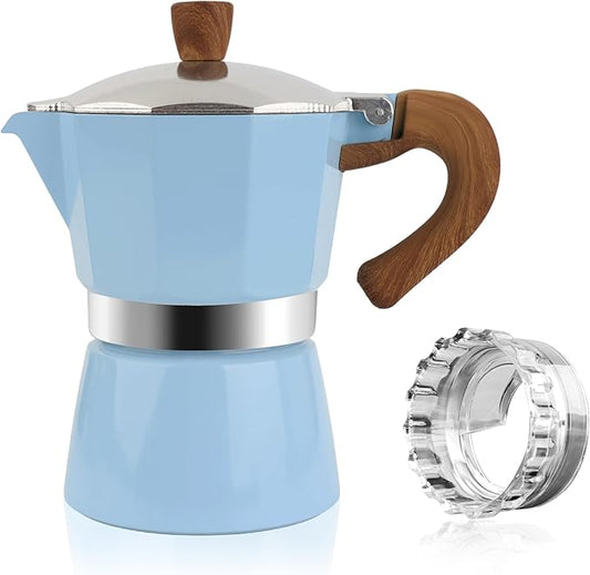 ShanSon Moka Pot Stovetop Espresso Maker 3 Cup 5 oz Italian Coffee Maker Manual Cuban Coffee Percolator Machine Italian Espresso Greca Coffee Maker for Cappuccino or Latte,Blue