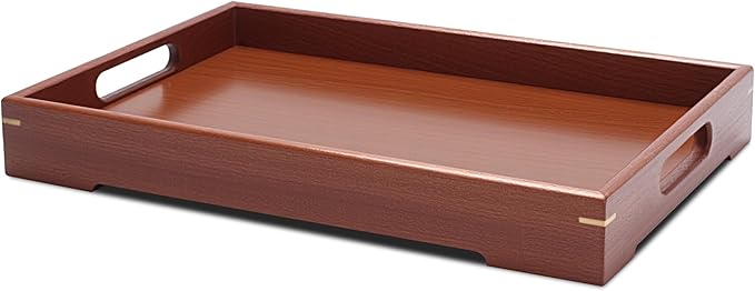 Serving Tray Wood, 13"x8.7"x1.5" Small Wood Serving Tray for Coffee Table, Ottoman, Party, Dining, Home Decor, Breakfast, Bar, Bathroom