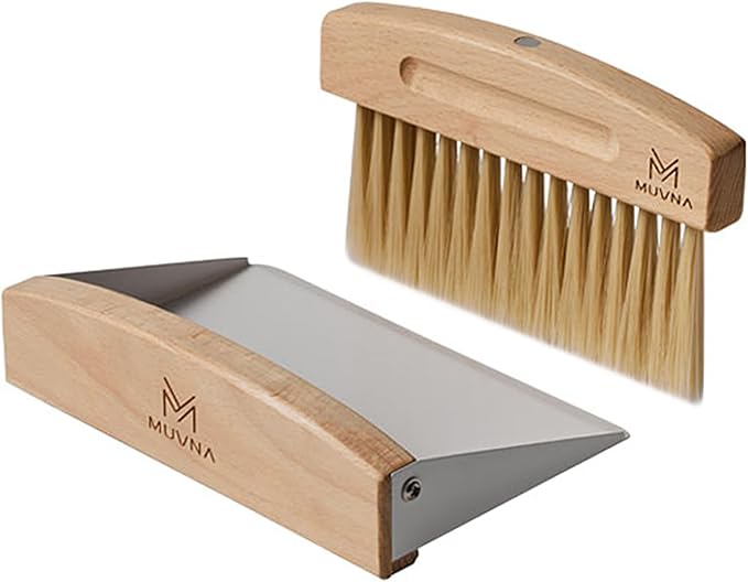Small Coffee Brush and Dustpan Set - Magnetic Hand Solid Wood Soft Bristles, Barista Cleaning Tool for Espresso Machine, Coffee Grinder, Home Kitchen Countertop, Silver