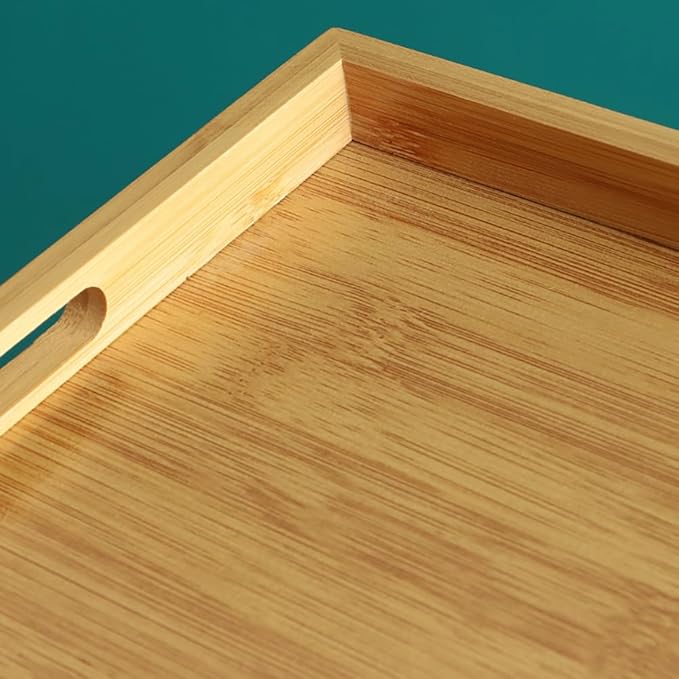RT&BS Bamboo Tray, Bamboo Barbecue Tray with Handles, Bamboo Tea Trays, Basket Trays for Food, Drinks, Decor, Vanity in Kitchen, Dining Room, Restaurant, Bar, Cafés, Bathroom