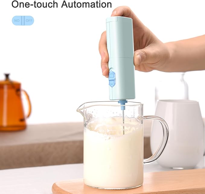 Portable Coffee Frother by ELMWAY, Battery Operated Electric Whisk, Mini Milk Frother Handled for Coffee, Latte, Matcha and Protein Powder - Light Blue