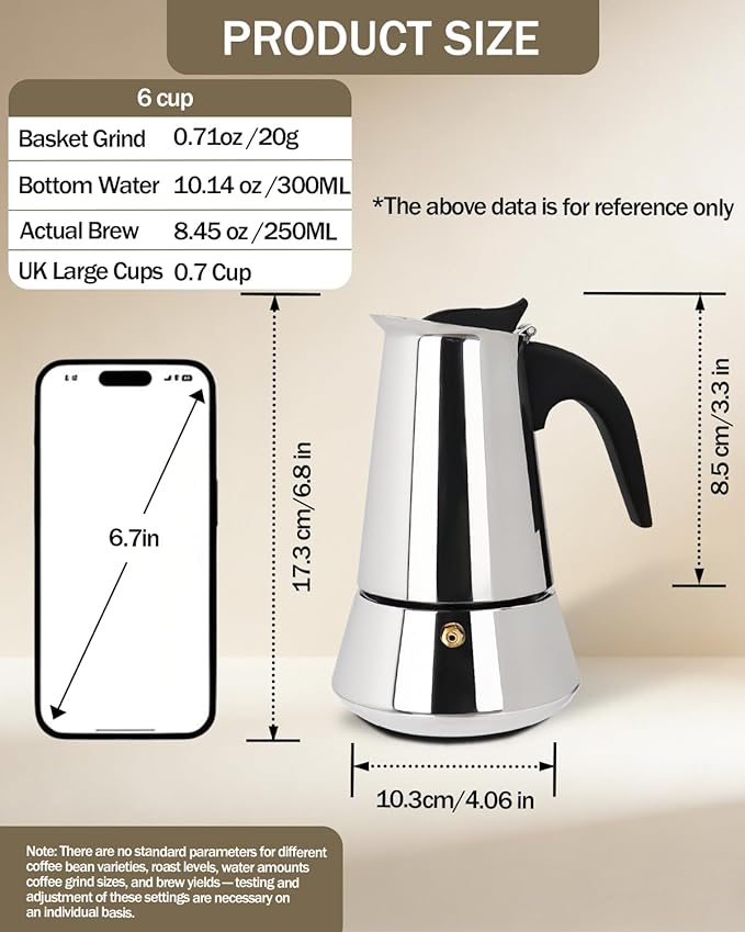 Coffee Maker Stovetop Espresso Maker Moka Pot Easy Brewing 6 Cup 10oz 300ml Stainless Steel Silver Percolator Home Italian Café Electric Ceramic Stoves Camping Classic Espresso Brew