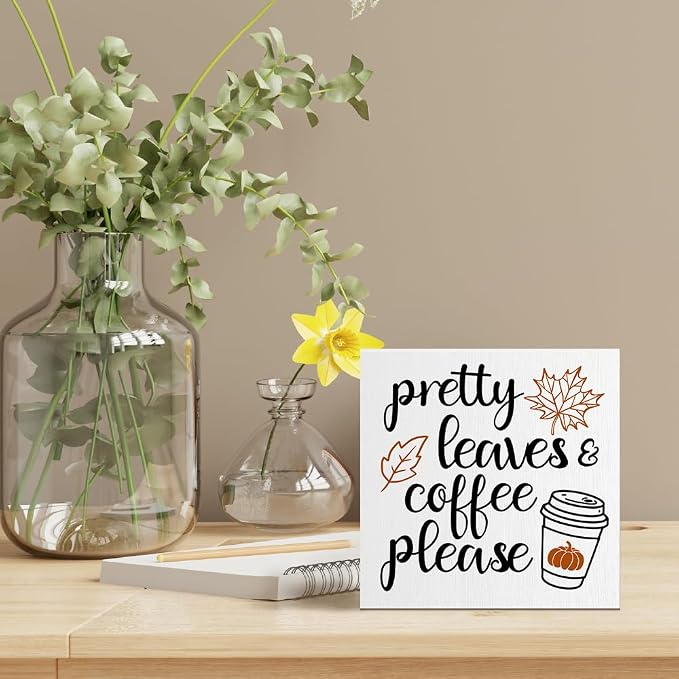 Fall Farmhouse Desk Decor, Pumpkin Wooden Box Sign, Funny Fall Sign for Bedroom Office, Harvest Thanksgiving Gifts for Women Men Friends Sister Aunt BFF Coworkers (Pretty Leaves) - Image 5