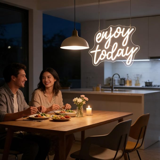 "Enjoy Today" Mindful Mantra Light - Present & Positive LED Wall Art for Living Room, Kitchen, Office or Morning Routine Space, Dimmable USB, Uplifting Daily Reminder Gift for Mindfulness & Joy - Image 2