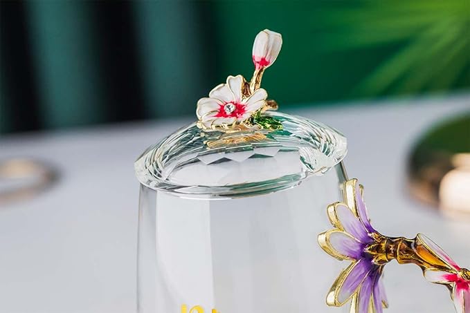 Luka Tech Mothers Day Gifts For Mom,Mom Gifts From Daughter Son,Daisy Flower Glass Tea Cups Best Mom Ever Gift, Birthday Gift For Mum Grandma