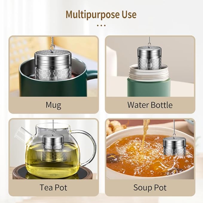 Tea Infuser for Loose Leaf Tea with Drip Trays, Extra Fine Mesh Tea Infuser, 316 Stainless Steel Loose Leaf Tea Steeper for Black Tea, Rooibos, etc (1 Pack - Large)