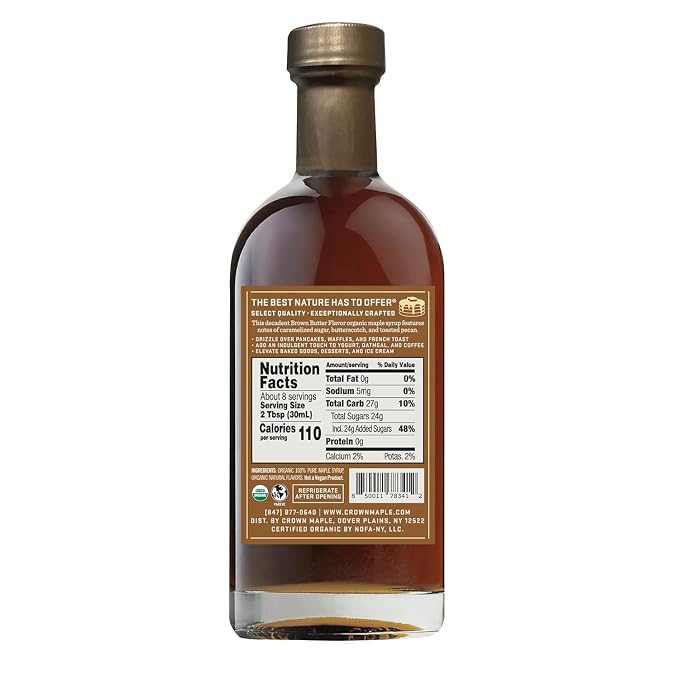 Crown Maple Certified Organic Brown Butter Flavor Maple Syrup, Gluten Free, No Preservatives, Non-GMO Pancakes, Waffles, and French toast Breakfast Topping, 8.5 Fl Oz (Pack of 6) - Image 2