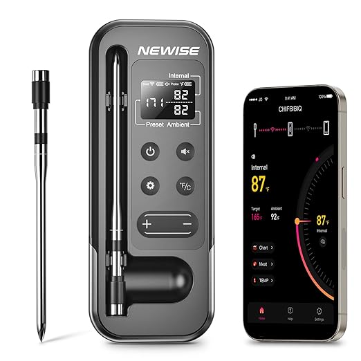 Bluetooth Meat Thermometer with Smart APP, 800FT Wireless Range & LCD Base, Rechargeable Probe, Digital Food Thermometer for BBQ, Grill, Birthday Gifts for Men Dad Him