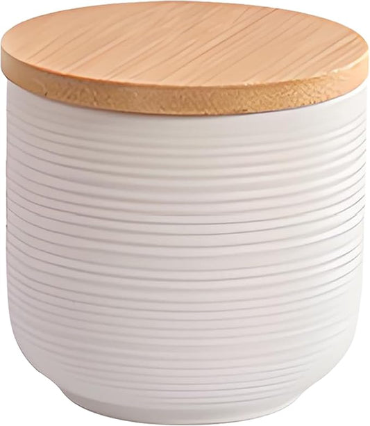 Ceramic Canister with Airtight Seal Lid, Kitchen Canisters for Countertop, White Food Storage Jar for Flour, Coffee Bean, Sugar, Tea, Spices and More, Home Decor (260ml/8.79oz)
