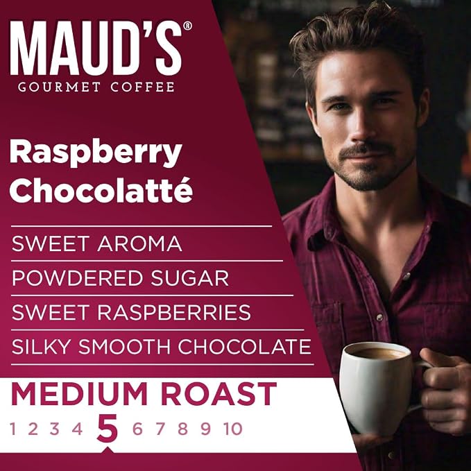 Maud's Raspberry Chocolate Flavored Coffee Pods, 50 ct, Medium Roast Flavored Coffee in Single Serve Pods – 100% Arabica Beans, Compatible with Keurig K Cups Maker - Image 3