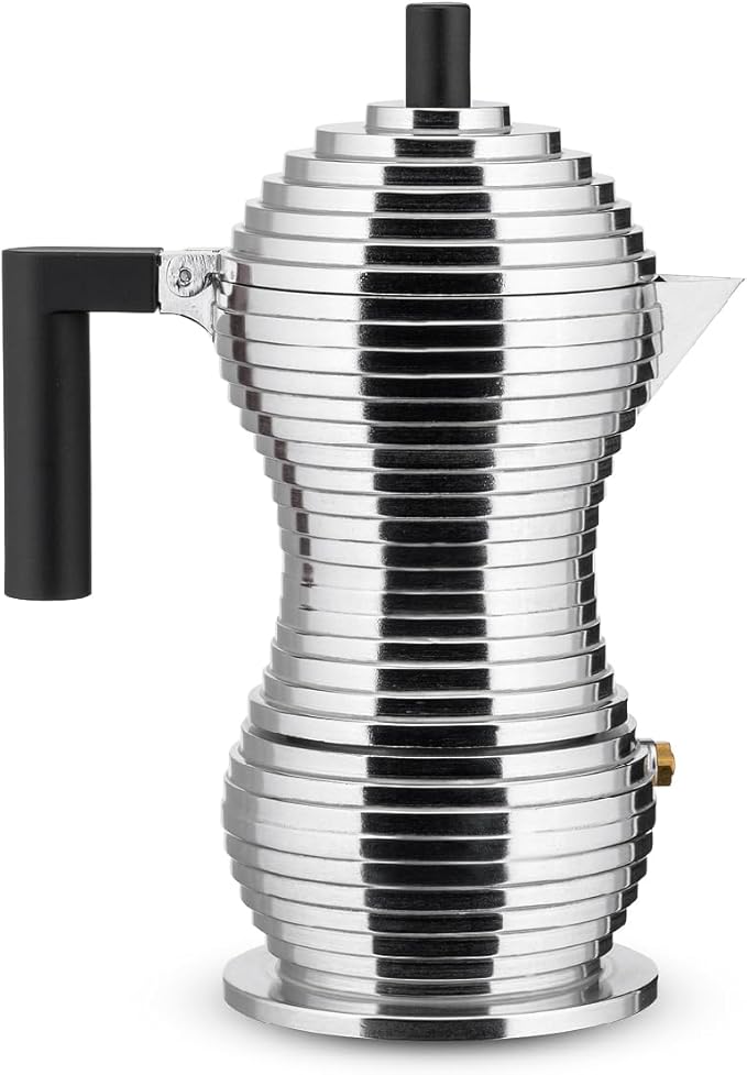 Alessi MDL02/3 B "Pulcina" Stove Top Espresso 3 Cup Coffee Maker in Aluminum Casting Handle And Knob in Pa, Black