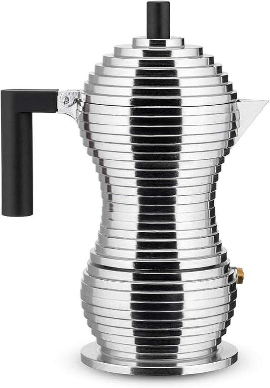 Alessi MDL02/3 B "Pulcina" Stove Top Espresso 3 Cup Coffee Maker in Aluminum Casting Handle And Knob in Pa, Black