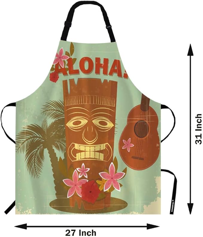 WONDERTIFY Hawaiian Style Apron,Seaside Palm Trees and Beautiful Flowers Bib Apron with Adjustable Neck for Men Women,Suitable for Home Kitchen Cooking Waitress Chef Grill Bistro Baking BBQ Apron