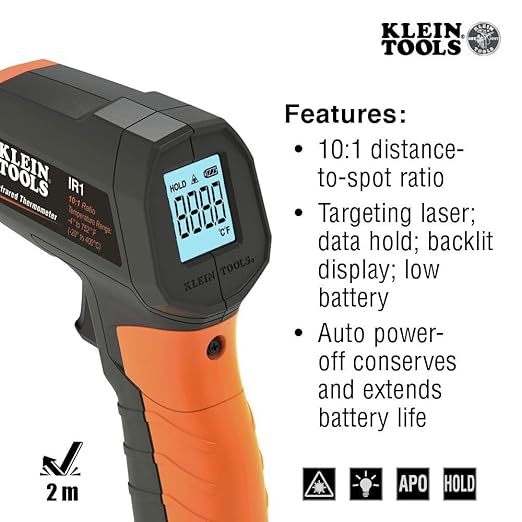 Klein Tools IR1 Infrared Thermometer, Digital Laser Gun is Non-Contact Thermometer with a Temperature Range -4 to 752-Degree Fahrenheit