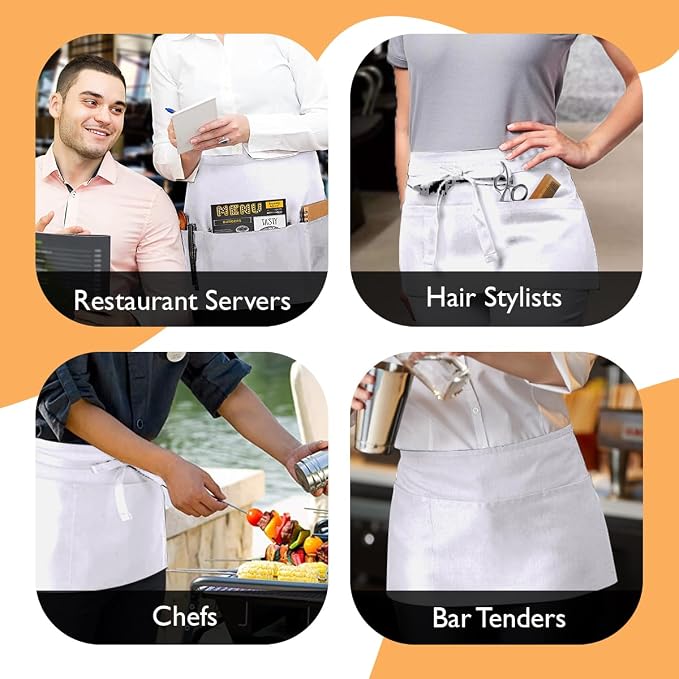 Avalon Kitchen Server Aprons with 3 Pockets, 100% Polyester Waist Apron with Pockets, 24x12 Inche Waitress Apron with Pockets - Image 4