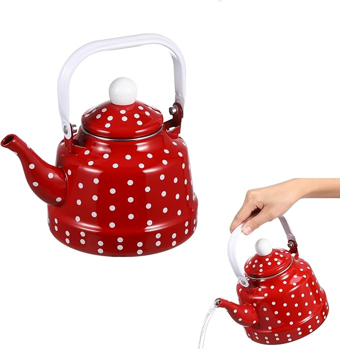 1.8 Quart Vintage Tea Kettle,Enamel Tea Kettle with Handle Cute Stovetop,Enamel on Steel Water Coffee,Colorful Hot Water Kettle for Home Kitchen Decor, No Whistling