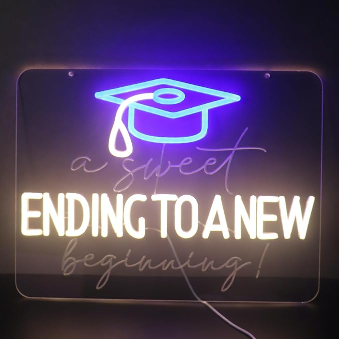 "A Sweet Ending, A New Beginning" Graduation Cap Light - Celebratory & Hopeful LED Wall Art for Dorm, Study, Grad Party Decor or Gift, Dimmable USB, Timeless Keepsake for the Class of 2026 & Beyond - Image 2