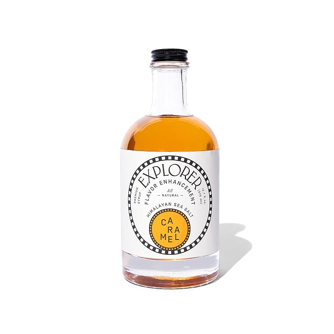 Explorer Caramel Coffee Syrup Flavor, All Natural Gluten Free Flavoring, with Himalayan Sea Salt for Drinks, Lattes, Cocktails & Shakes, 12.7 fl oz by ExplorerColdBrew