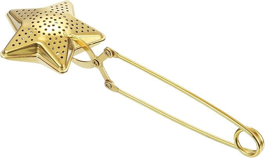 uxcell Star Snap Tea Ball Infuser with Handle, Loose Tea Steeper, Stainless Steel Tea Strainer for Brew Loose Leaf Tea, Gold